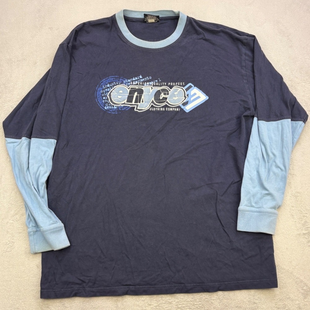 Enyce Shirt Mens 3XL Blue Long Sleeve Graphic Colorblock Vintage Y2K Hip Hop